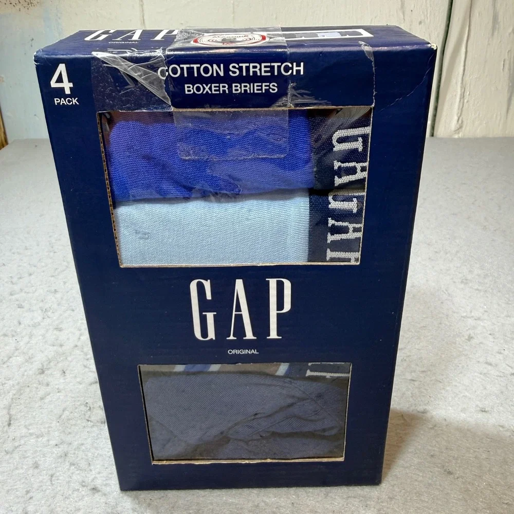 Gap Boxer Briefs Men Medium Blue Grey NEW 4 Pack Cotton Stretch Fly Pouch